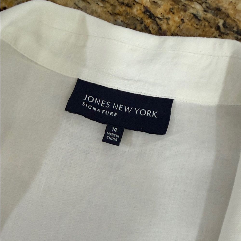 Jones New York Linen White Button Front Dress Pintuck Detail Size 14 - Picture 4 of 8